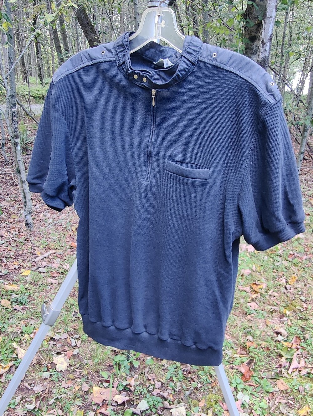 80s Members Only Mens Short Sleeve Polo Shirt XL Band Collar Grommets Snaps READ